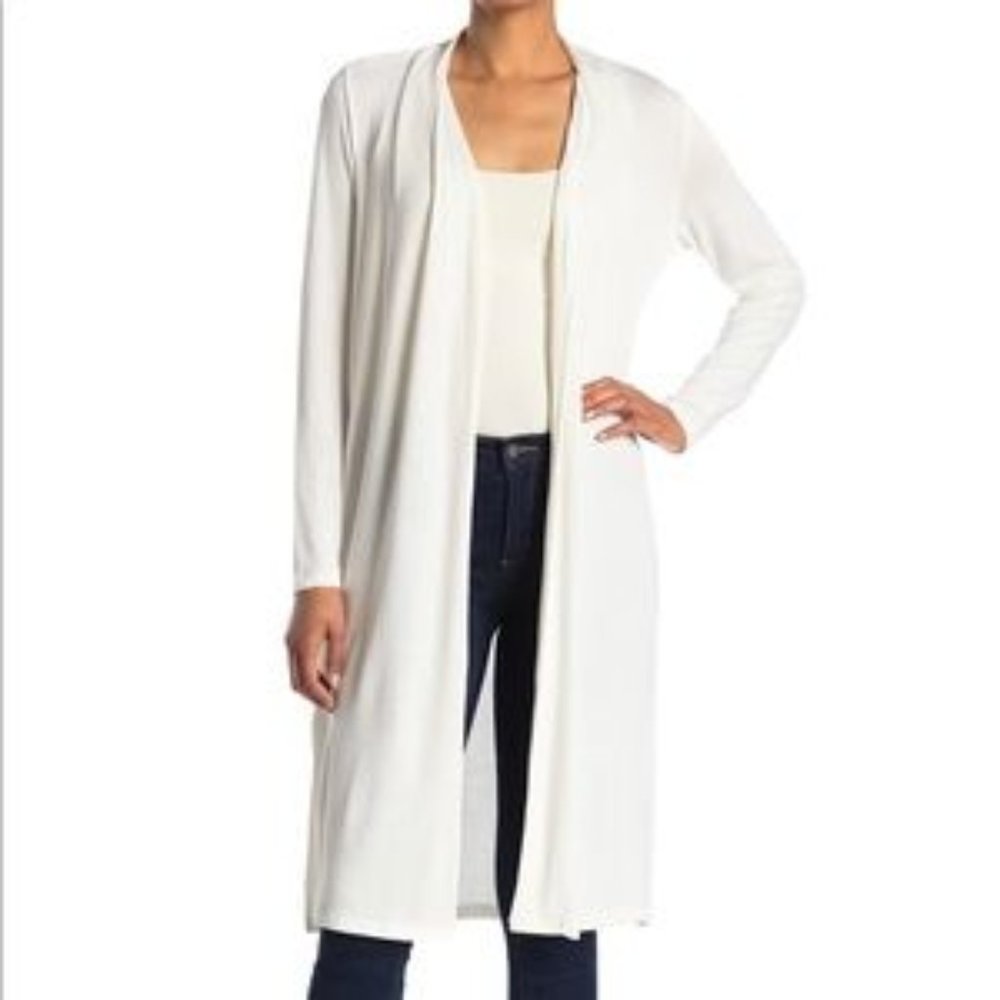 NWOT H Halston Longline Open Front Cardigan in White